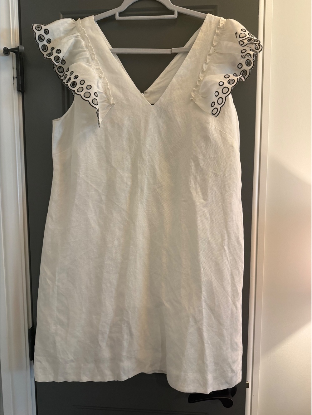 J.Crew Women's White Knee-Length Dress with Ruffled Sleeves Size 16